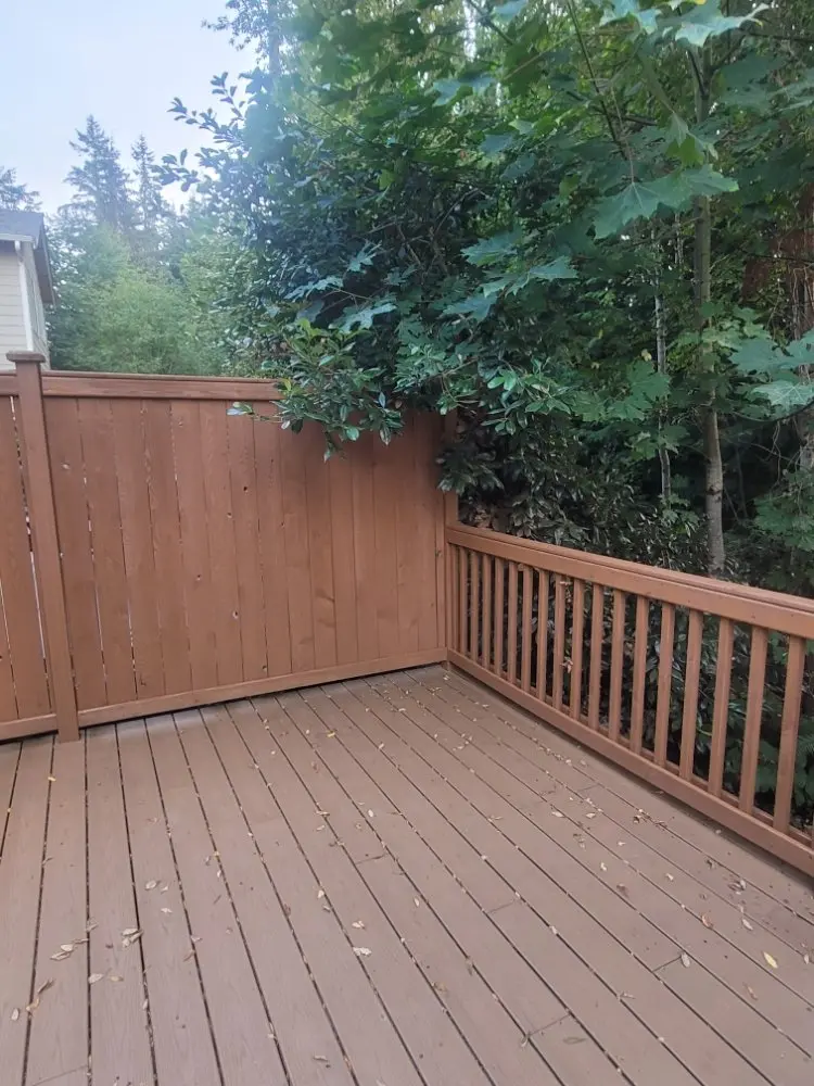 Wood deck and fence at a home in the Everett, Washington area